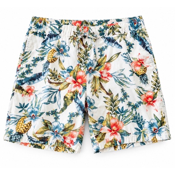Caribbean Joe Pants - Caribbean Joe Tropical Pineapple Floral Shorts Womens‎ PL Blue Green Drawstring